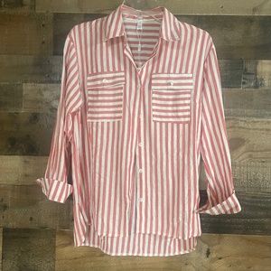 Women's Striped Button Down Shirts Casual Long Sleeve Stylish V Neck Blouses Top